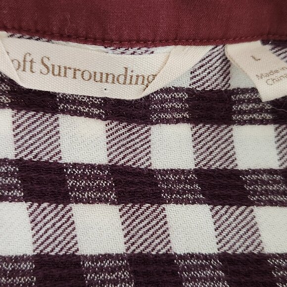 Soft Surroundings Size L Plaid Burgundy Purple 3/4 Sleeve Cotton Blend Tunic Top - Picture 5 of 6